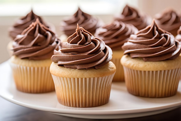 köstliche Vanille-Cupcakes mit Schokoladenglasur-Fotografie