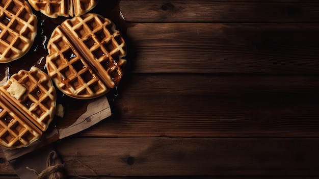 Köstliche Waffeln auf Holztisch