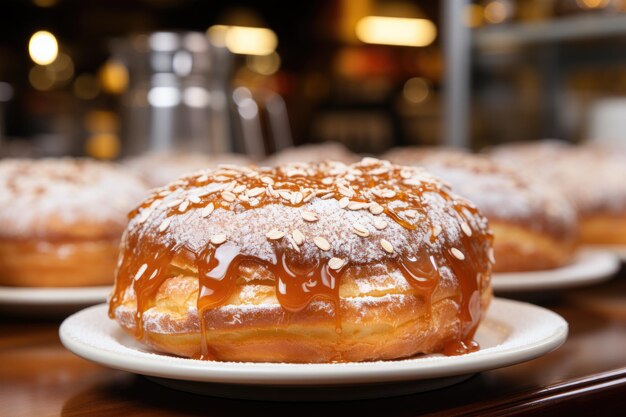 Foto köstlicher apfeldonut mit zimt in einer einladenden, generativen bäckerei ia