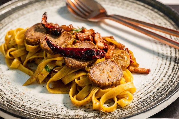 Köstlicher appetitanregender klassischer Spaghetti-Pastafood-Konzepthintergrund