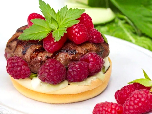 Köstlicher Burger mit Himbeeren