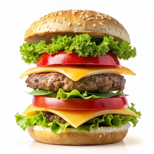 Köstlicher Burger mit weißem Hintergrund 4K HD-Food-Fotografie
