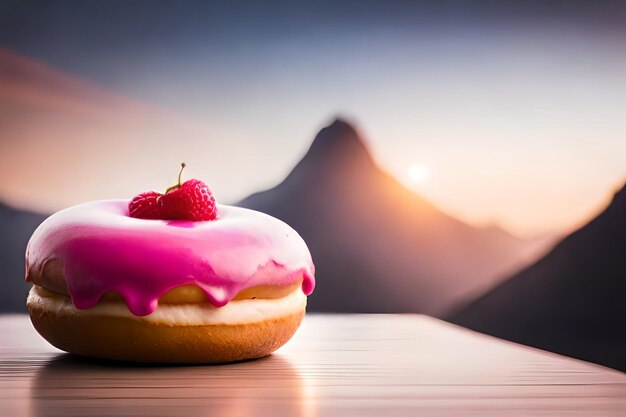 Foto köstlicher donut mit rosa