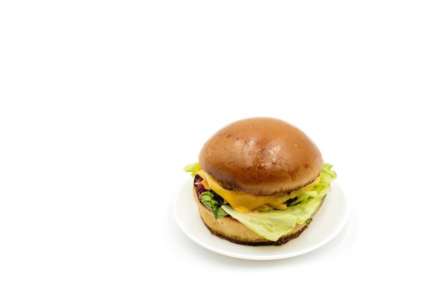 Köstlicher Fast-Food-Burger-Hamburger-Cheeseburger isoliert auf weißem Hintergrund voller Schärfentiefe Beschneidungspfad