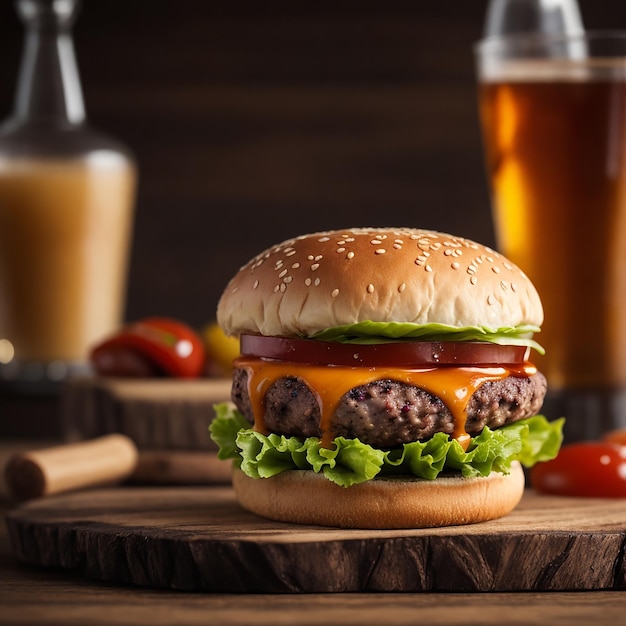 Köstlicher Fleisch-Cheeseburger mit Junk Food