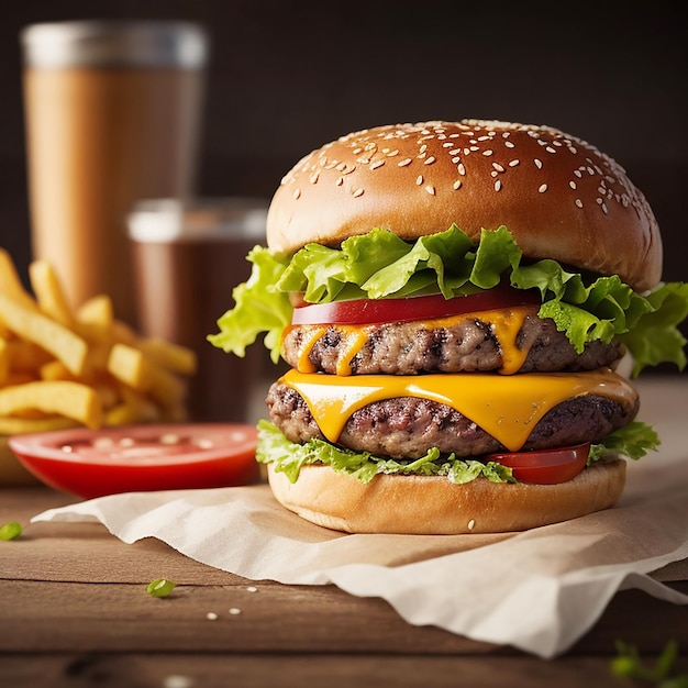 Köstlicher Fleisch-Cheeseburger mit Junk Food