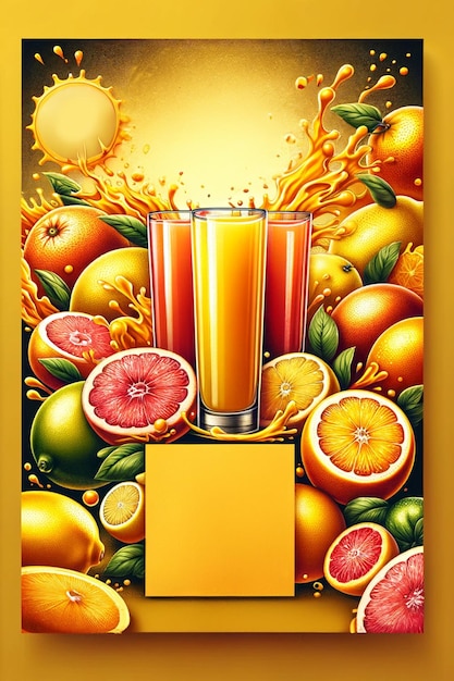 Foto köstlicher frischer saft mit verschiedenen früchten und geschmacksrichtungen für social-media-template-design-post-banner