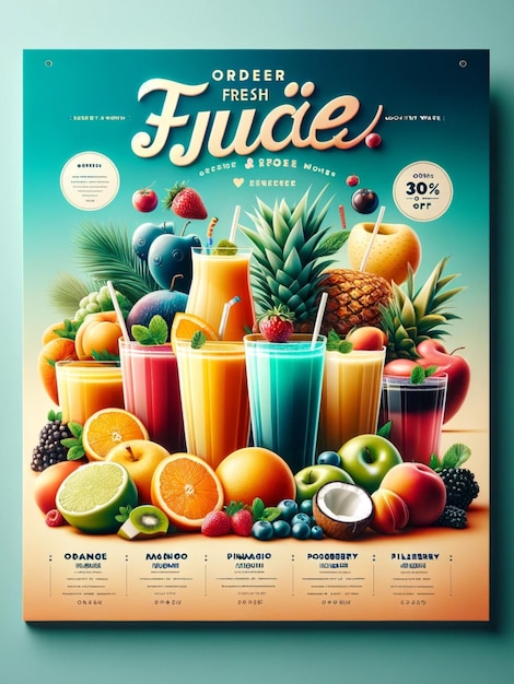 Köstlicher frischer Saft mit verschiedenen Früchten und Geschmacksrichtungen für Social-Media-Template-Design-Post-Banner