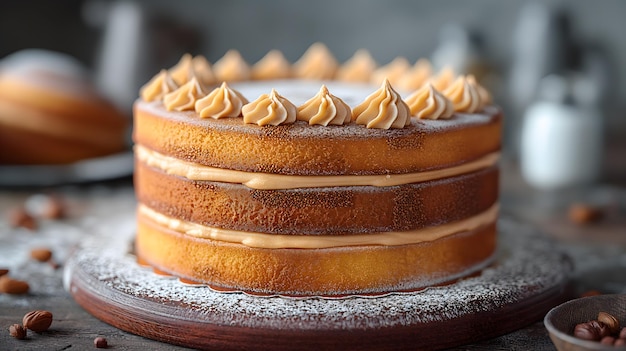 Foto köstlicher geschichteter schwammkuchen mit himbeeren und creme frosting