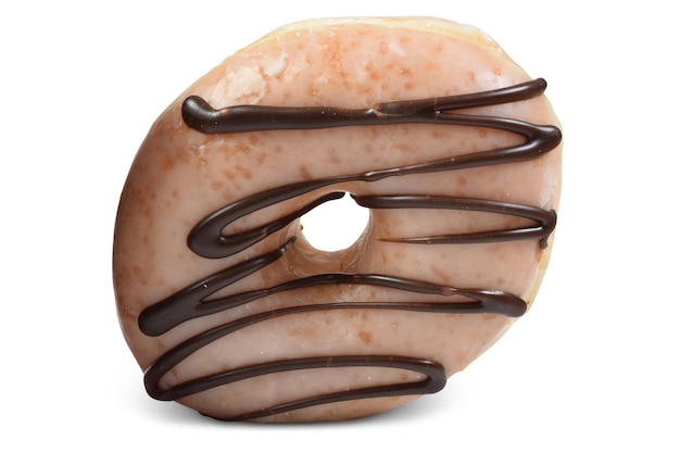 Köstlicher glasierter und schokolierter Iced Donut auf weißem Hintergrund mit Beschneidungspfad