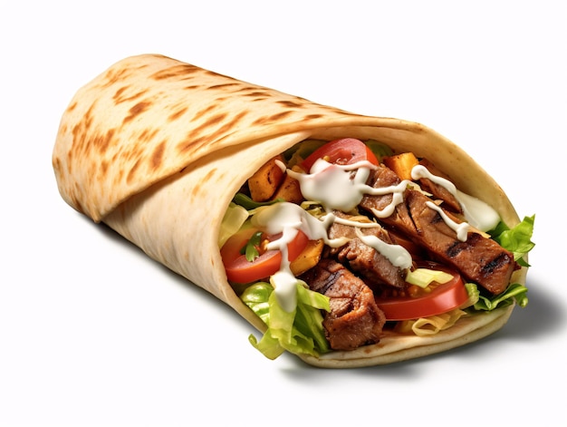 Köstlicher Gourmet-Beef-Wrap mit frisch gegrilltem Fleisch. Ein faszinierendes Stock-Bild, generiert von AI