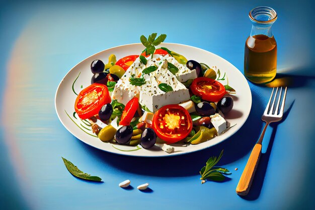 Köstlicher griechischer Salat mit Feta-Käse und Sonne