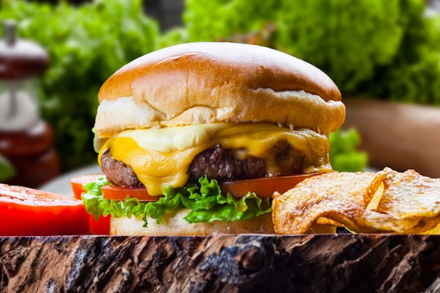 Köstlicher Hamburger mit Fleischbrötchen und Gemüse