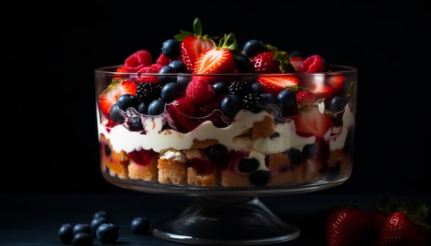 Köstlicher hausgemachter Beeren-Käsekuchen mit Schlagsahne, generiert von KI