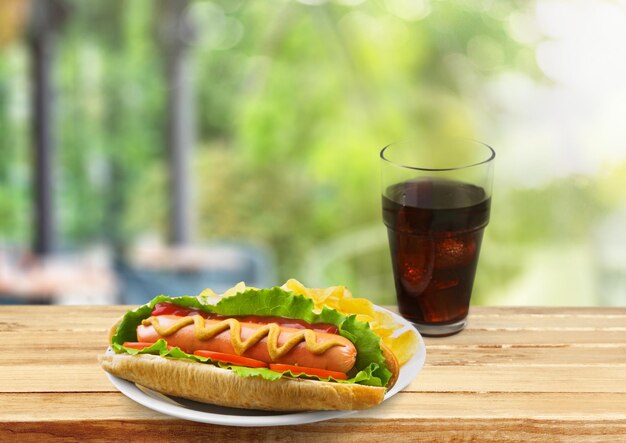 Foto köstlicher hot dog auf dem tisch, fast food