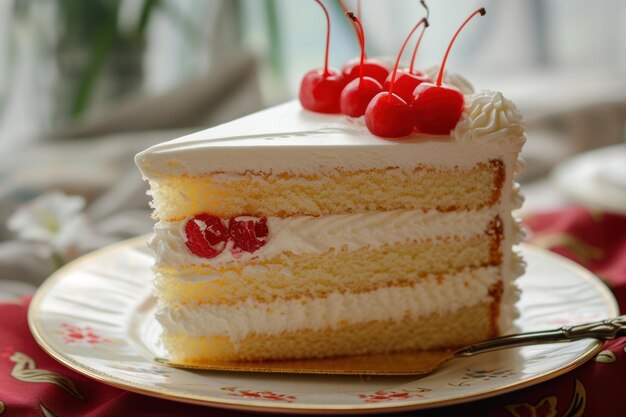 köstlicher Kuchen mit Weißfrost und Kirschen