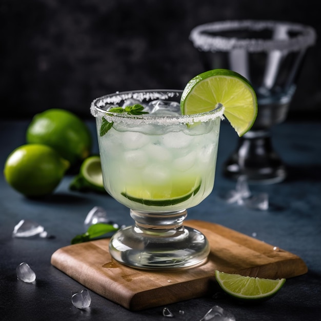 Foto köstlicher margarita-cocktail mit kalk und salz