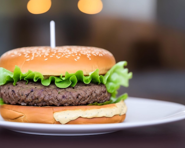 Köstlicher mexikanischer veganer Burger mit Salat und scharfer Chilisauce