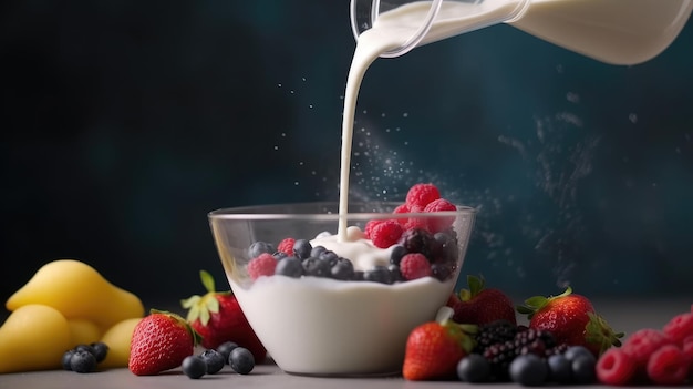 Köstlicher Milchshake mit gemischten Beeren und Milch