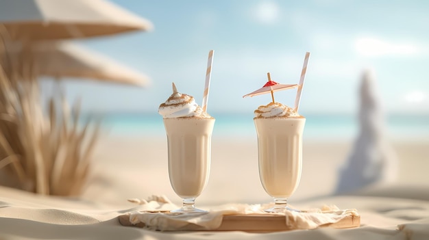 Köstlicher Milchshake mit Schokolade am Strand Generative KI