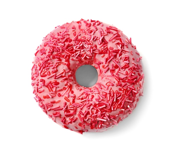 Köstlicher rosa Donut auf weißem Hintergrund