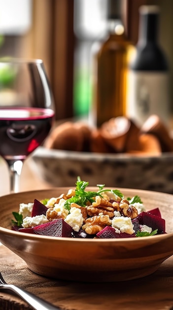 Köstlicher Salat mit Obst und Käse