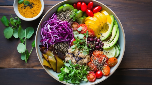 Foto köstlicher salat von oben auf dem tisch