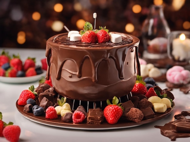 Köstlicher Schokoladen-Beeren-Kuchen für die Geburtstagsfeier
