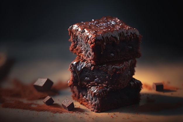 Köstlicher Schokoladenkuchen der Brownies-Nahaufnahme auf einem dunklen Hintergrund