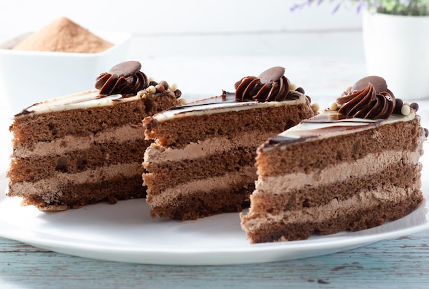 Köstlicher Schokoladenkuchen mit fluffigem Kakaobiskuit und Glasur mit Marmoreffekt