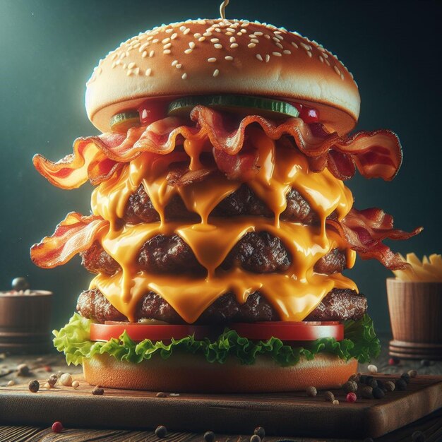 köstlicher Speck-Burger, Pfeffer-Jack-Käse, geschmolzener Gott, genieße den Geschmack, Gourmet-Foto