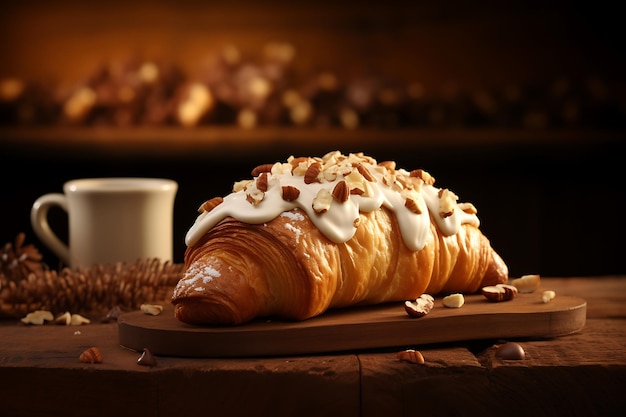 Köstlicher süßer Croissant mit Haselnuss-Selektiv-Fokus