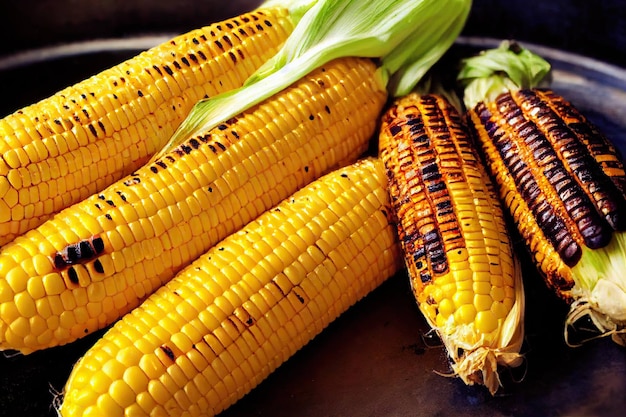 Köstlicher süßer gegrillter Mais in grünen Blättern für vegetarische Snacks