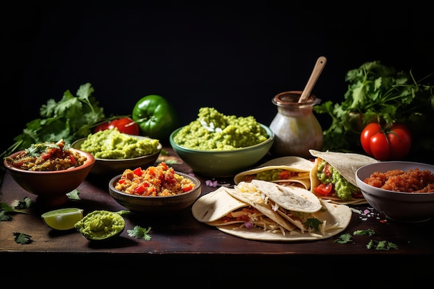 Köstlicher Taco-Aufstrich mit Guacamole und Salsa