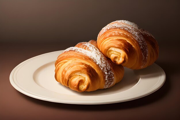 Köstlicher Teller mit Croissants isoliert auf einem Hintergrund