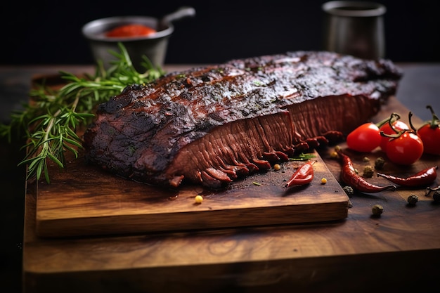 Köstliches BBQ Brisket auf einem Holzschneidebrett