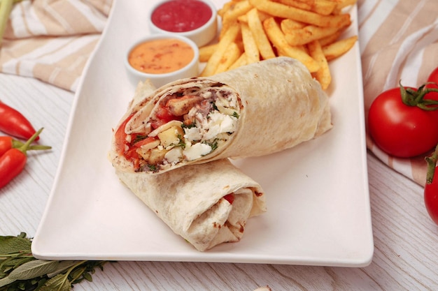 köstliches fleisch durum türkische kebap sandwich wrap