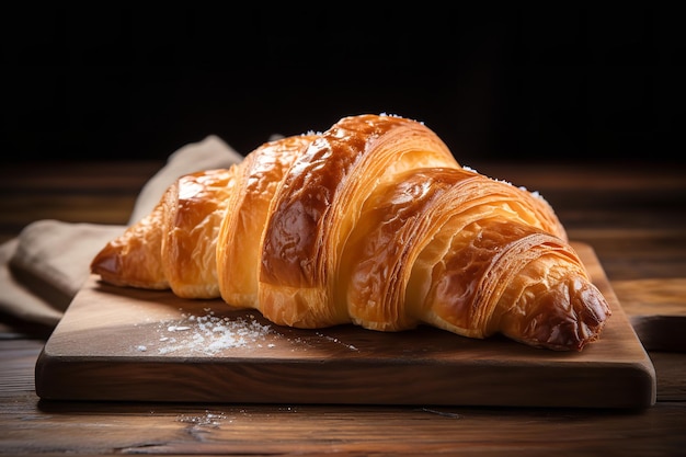 Köstliches französisches Croissant auf einem rustikalen Holztisch