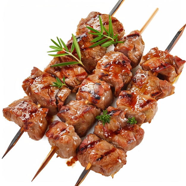 Köstliches gegrilltes Kamelfleisch auf weißem Hintergrund