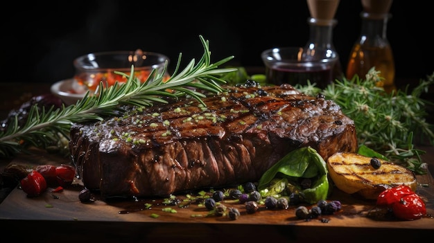 Köstliches gegrilltes Steak mit geschmolzener Barbecue-Sauce auf dem Tisch