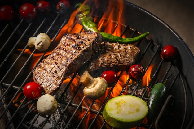 Köstliches gekochtes Fleisch mit Gemüse auf dem Grill