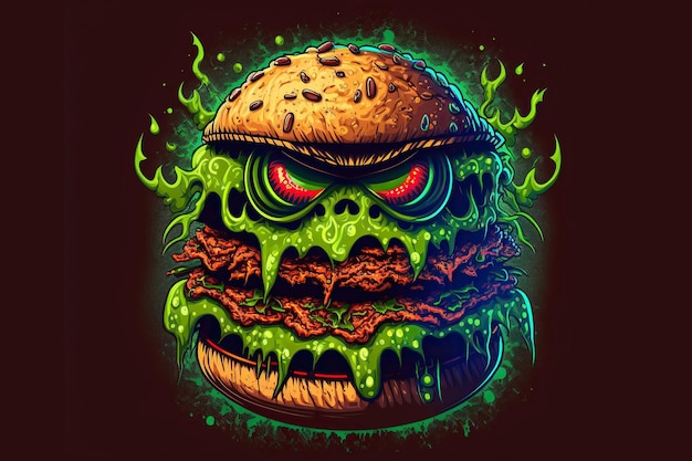 Köstliches gruseliges Monster-Burger-Maskottchen-Waren-T-Shirt.