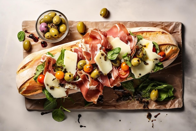 Foto köstliches italienisches ciabatta-brot mit kräutern und olivenöl