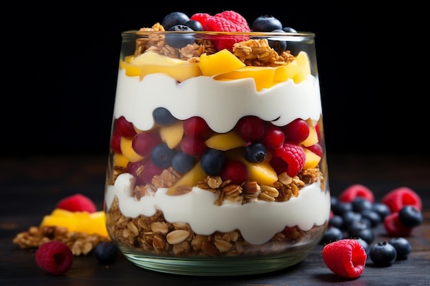 Köstliches Joghurt-Granola-Parfait mit generativer KI in Nussscheiben