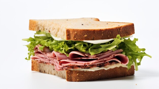 Köstliches Schinken- und Salat-Sandwich auf weißem Hintergrund