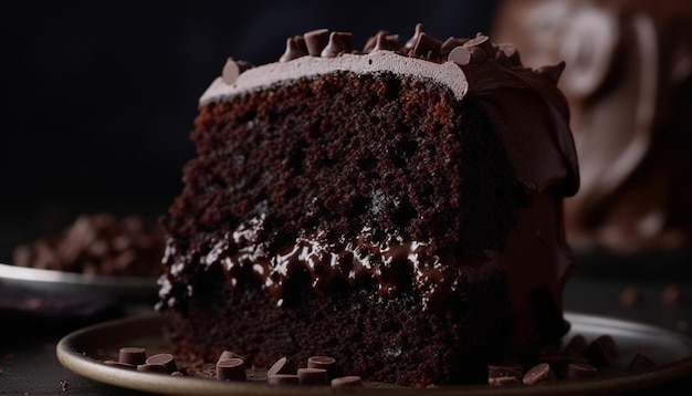 Köstliches Schokoladenkuchenstück mit Fudge-Sauce, generiert von KI