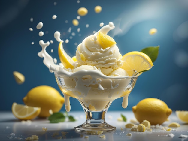 Köstliches Zitronen-Eis, schwebendes, erfrischendes Gelato mit hohem Vitamin-C-Gehalt.