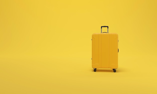 Koffer auf gelbem Hintergrund Reiseurlaubskonzept