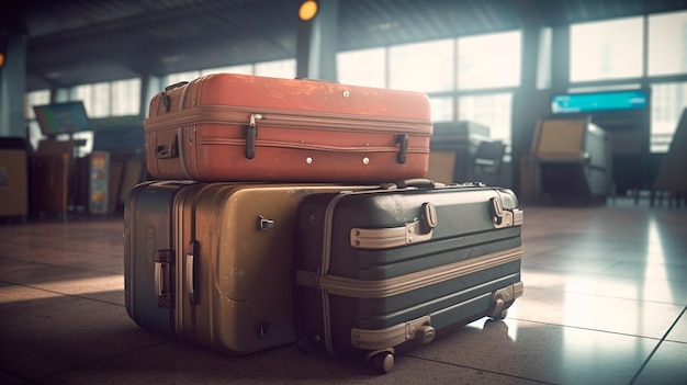 Koffer mit Gepäck am Flughafen Die Herausforderungen des Flughafengepäcks und die Suitcase Hassle Generative AI