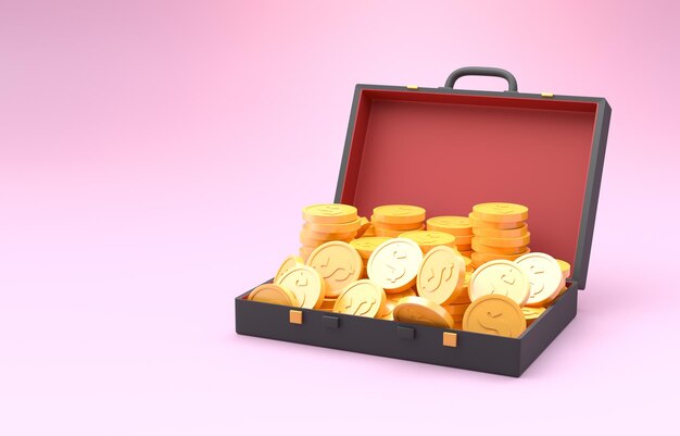 Foto koffer mit münzen 3d-illustration